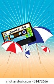 Summer Party Background - Sun Rays, Sky and Beach Umbrellas