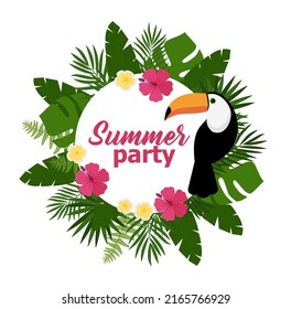 Summer Party Background With Tropical Plants And Flowers. For Typographical, Banner, Poster, Party Invitation. Vector Illustration Eps 10