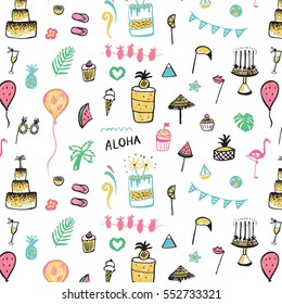 summer party background, vector hand drawing pattern.