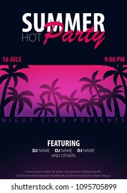 Summer Party backgrounds with palms. Summer placard poster flyer invitation card. Summer time. Vector Illustration