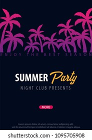 Summer Party backgrounds with palms. Summer placard poster flyer invitation card. Summer time. Vector Illustration