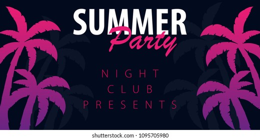 Summer Party backgrounds with palms. Summer placard poster flyer invitation card. Summer time. Vector Illustration
