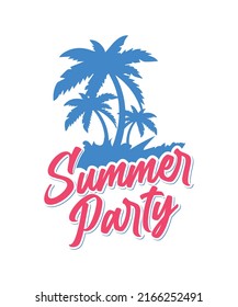 Summer Party Beach Vacation  T-shirts, Tree Vector Vintage Retro Color Blue Paradise Design Template