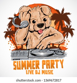 SUMMER PARTY BEAR DJ MUSIC VECTOR