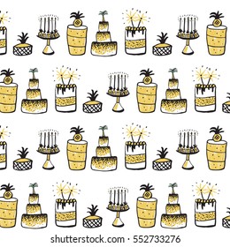 summer party cakes background, vector hand drawing pattern.