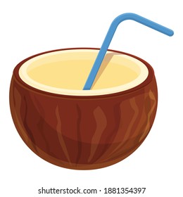 Summer party coconut cocktail icon. Cartoon of summer party coconut cocktail vector icon for web design isolated on white background