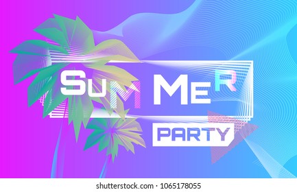 summer party colorful creative banner with palms abstract lines