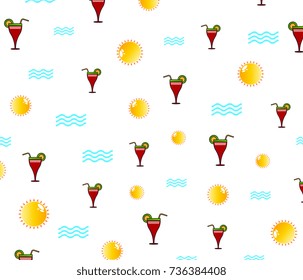 Summer party concept background. Drinks, sun and beach waves