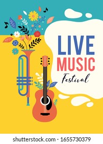 Summer Party, Concept Of Live Music Festival, Jazz And Rock, Food Street Fair, Family Fair, Event Poster And Banner Colorful Vector Design