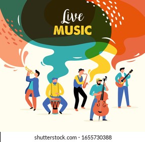 Summer Party, Concept Of Live Music Festival, Jazz And Rock, Food Street Fair, Family Fair, Event Poster And Banner Colorful Vector Design