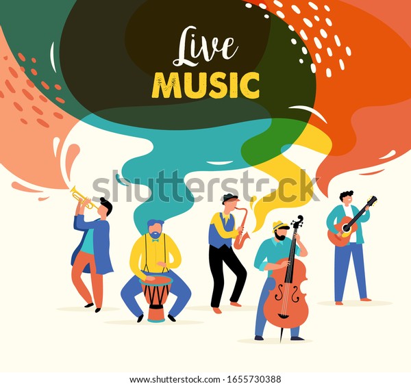 Summer Party, concept of live music festival, jazz\
and rock, food street fair, family fair, event poster and banner\
colorful vector design