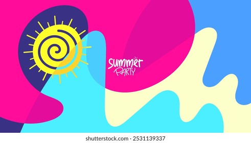 Diseño de fiesta de verano. fondo, diseño HD, Anuncio, póster, Plantilla de tarjeta de felicitación. estilo de ilustración contemporánea de Vector