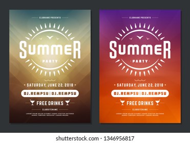 Summer party design poster or flyer night club event modern typography and abstract background. Vector template illustration.