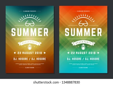 Summer party design poster or flyer night club event modern typography and abstract background. Vector template illustration.
