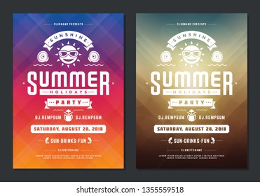 Summer party design poster or flyer night club event modern typography and abstract background. Vector template illustration.