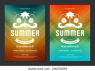 Summer party design poster or flyer night club event modern typography and abstract background. Vector template illustration.