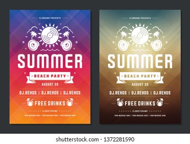 Summer party design poster or flyer night club event modern typography and abstract background. Vector template illustration.