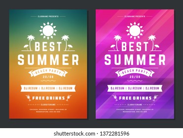 Summer party design poster or flyer night club event modern typography and abstract background. Vector template illustration.