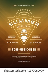 Summer party design poster or flyer night club event modern typography and abstract background. Vector template illustration.