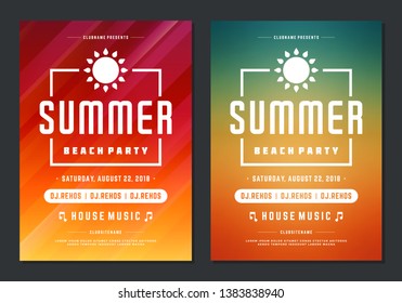 Summer party design poster or flyer night club event modern typography and abstract background. Vector template illustration.