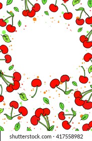 Summer party design poster, greeting card or flyer decorated with colorful cherry. Vector template illustration. Happy Birthday Invitation. Sweet cartoon vector. Party invitation.