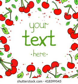 Summer party design poster, greeting card or flyer decorated with colorful cherry. Vector template illustration. Happy Birthday Invitation. Sweet cartoon vector. Party invitation.Hand lettering