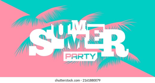 summer party duo tone banner  background  with palm leaves vector illustration