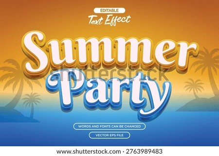Summer party editable text effect with 3d text style