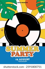 Summer party festival poster template background decorative with vinyl record. Can be use for invitation, brochure, publication, print, banner, leaflet, flyer, book cover, vector illustration