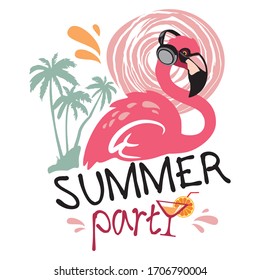 Summer party with flamingos-flyer vector illustration on white background