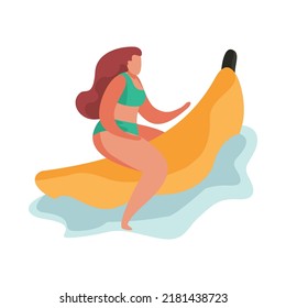 Summer party flat composition with isolated human character during seasonal vacation activities vector illustration