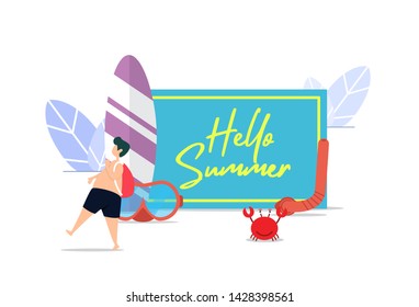 summer party flat creative illustration vector of graphic , summer holiday flat illustration vector , vector hello summer flat illustration for banner website landing page