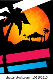 summer party flayer, tropical vector advertising design, summer vector illustration,
