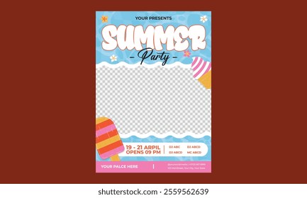 Summer Party Flyer. Banners,Wallpaper,flyers, invitation, posters, brochure, voucher discount.Vector illustration template.