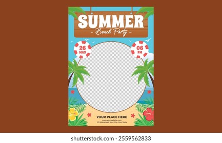 Summer Party Flyer. Banners,Wallpaper,flyers, invitation, posters, brochure, voucher discount.Vector illustration template.
