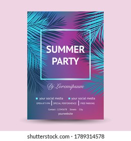 summer party flyer with coconut tree silhouette background
