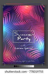 Summer Party Flyer Design with Palmtrees - Vector Illustration
