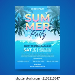 Summer Party Flyer Design. Tropical Beach Background.