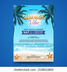 Summer Party Flyer Design. Tropical Beach Background.