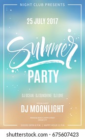 Summer Party flyer. Modern calligraphy, hand lettering. Vector illustration.