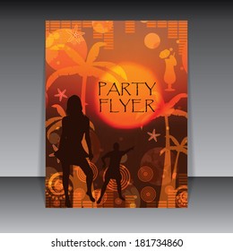 Summer party flyer orange red sunset background 