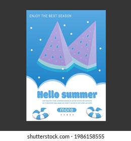 Summer party flyer or poster template FLAT style design. Vector illustration