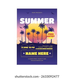 Summer Party flyer poster template design