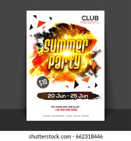 Summer Party Flyer, Template with colorful abstract design and golden lens flare effect.