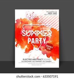 Summer Party Flyer, Template Design mit abstrakter orangefarbener Splash.