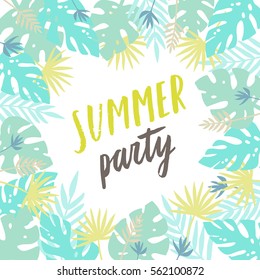 Summer party flyer template. Vector hand drawn illustration.