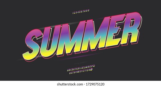 Letra de la fiesta de verano 3d estilo negrita tipografía moderna para decoración, logotipo, afiche, camiseta, libro, tarjeta, banner de venta, impresión en tela, industrial. Genial. Alfabeto de moda. 10 pasos