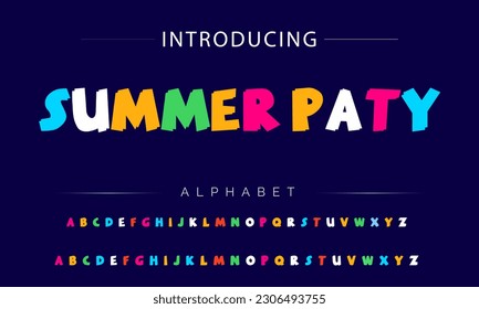 Summer Party Funky colorful cartoon font type. Vector alphabet