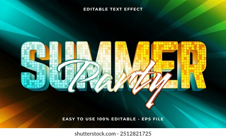 summer party gradient text style effect template, 3D glow light editable text effect