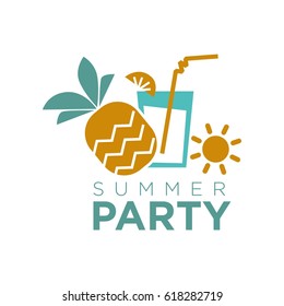 Summer Party Graphic Logo Emblem Isolated On White